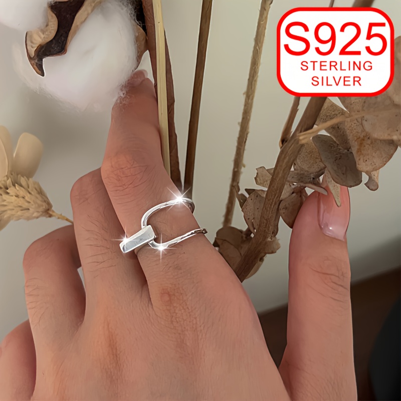 Women's Geometric Line Index Ring, Summer Beach S925 Silver Low Allergy Ring